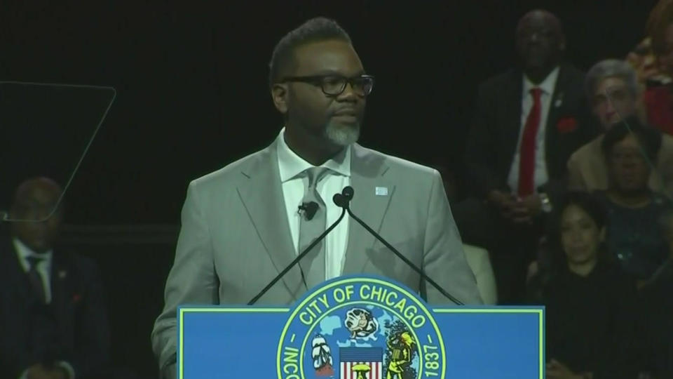 Brandon Johnson delivered his inauguration speech last month at the Credit Union 1 Arena at University of Illinois Chicago. / Credit: CBS Chicago
