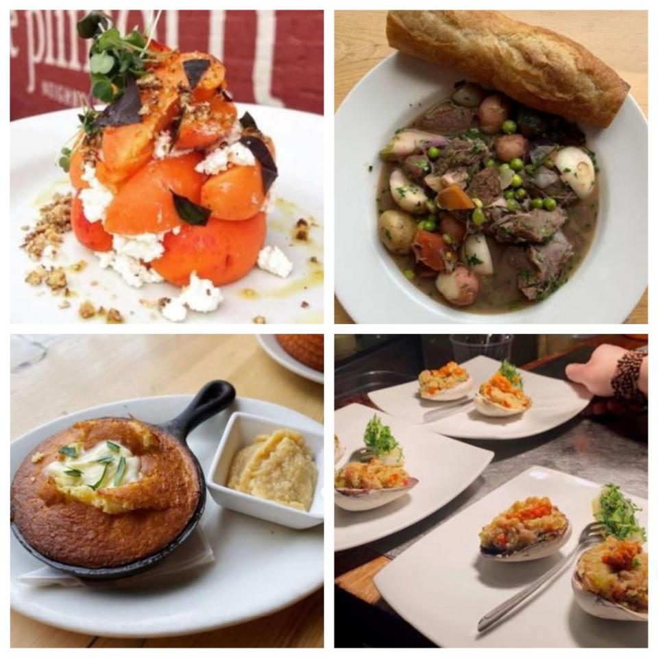 Some past dishes from The Plimoth include fresh apricots, farmer’s cheese and torn basil; lamb navarin; cast iron cornbread; and stuffed quahogs.
