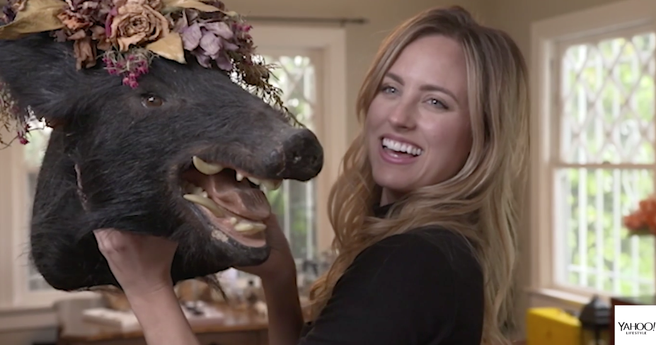 Kendall Long with her boar’s head: “My face hurt so much from smiling after I got him.” (Photo: Yahoo Lifestyle)