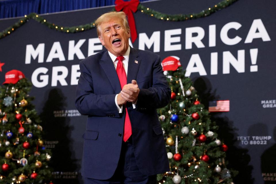 PHOTO: Republican presidential candidate and former President Donald Trump attends a campaign event in Waterloo, Iowa, Dec. 19, 2023.  (Scott Morgan/Reuters)