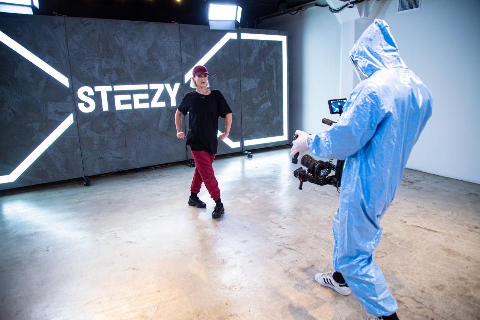 Behind the scenes of a Steezy Studio class filming at its downtown studio.