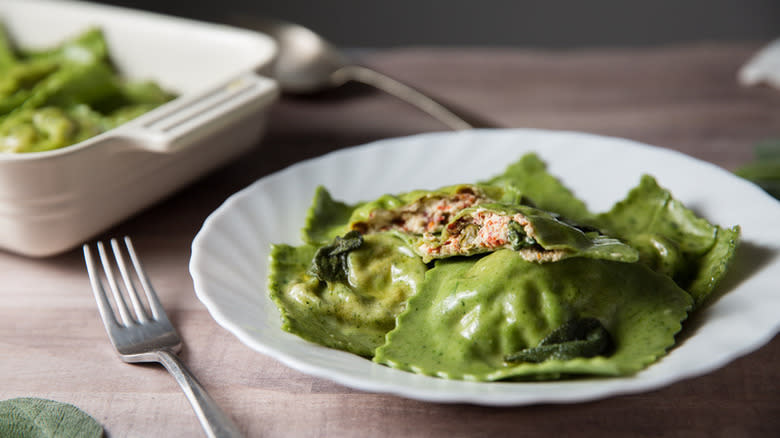 green ravioli on plate