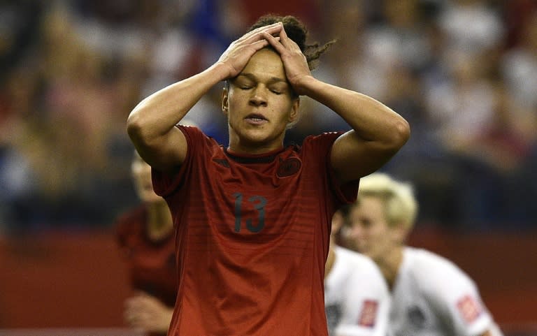 Germany forward Celia Sasic after missing a goal attempt during a Women's World Cup semi-final match against the United States, on June 30, 2015