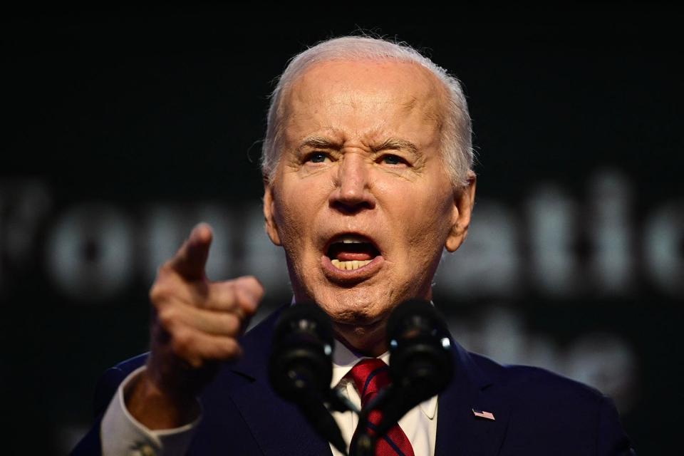 President Joe Biden speaks at the North American Building Trades Unions 2024 Legislative Conference in Washington, DC, on April 24, 2024.