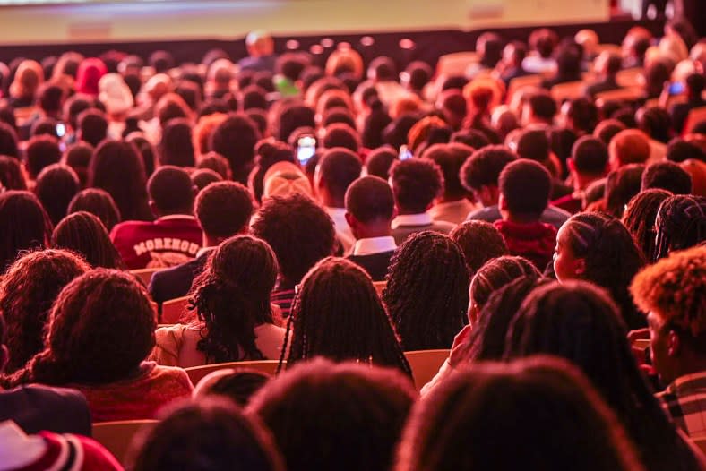 Students filled the Martin Luther King Jr. Chapel at Atlanta University Center to capacity for Vice President Kamala Harris’ visit. (Photo: Lawrence Jackson, The White House)