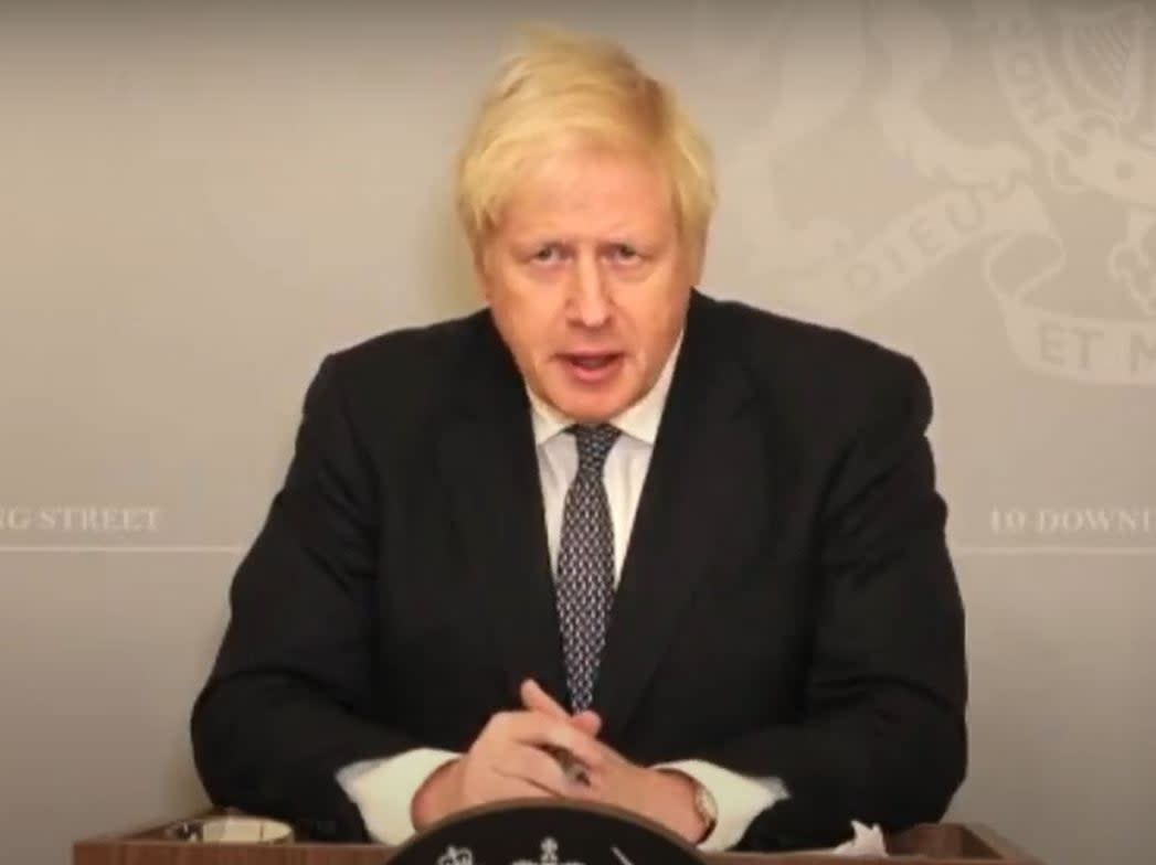 <p>Boris Johnson holds a Downing Street press conference via videolink after unveiling his winter plans in the Commons</p> (PA)
