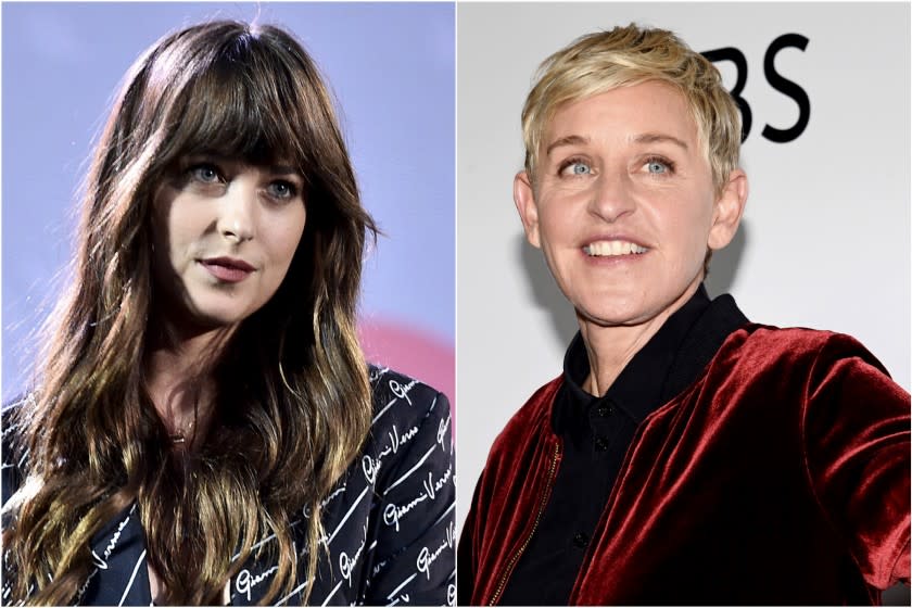 Split of Dakota Johnson and Ellen Degeneres.