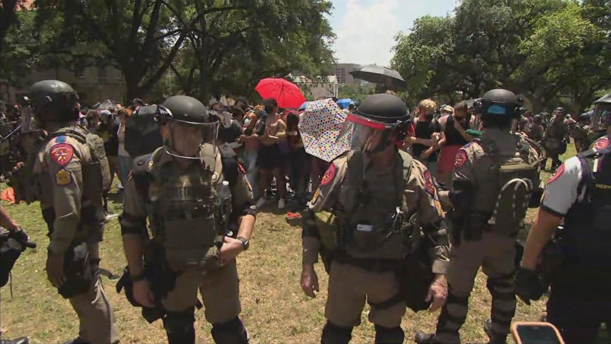 PHOTO: People protest on the University of Texas at Austin campus, April 29, 2024, in Austin, Texas. (KVUE)