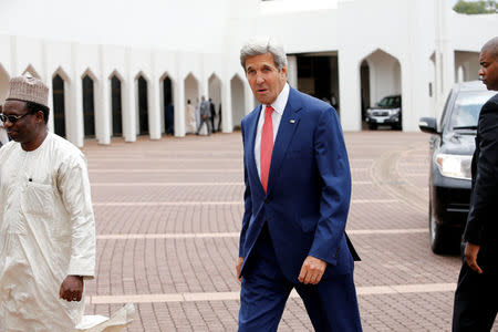 U.S. Secretary of State John Kerry is seen on arrival at the Presidential Villa in Abuja, Nigeria, August 23, 2016. REUTERS/Afolabi Sotunde