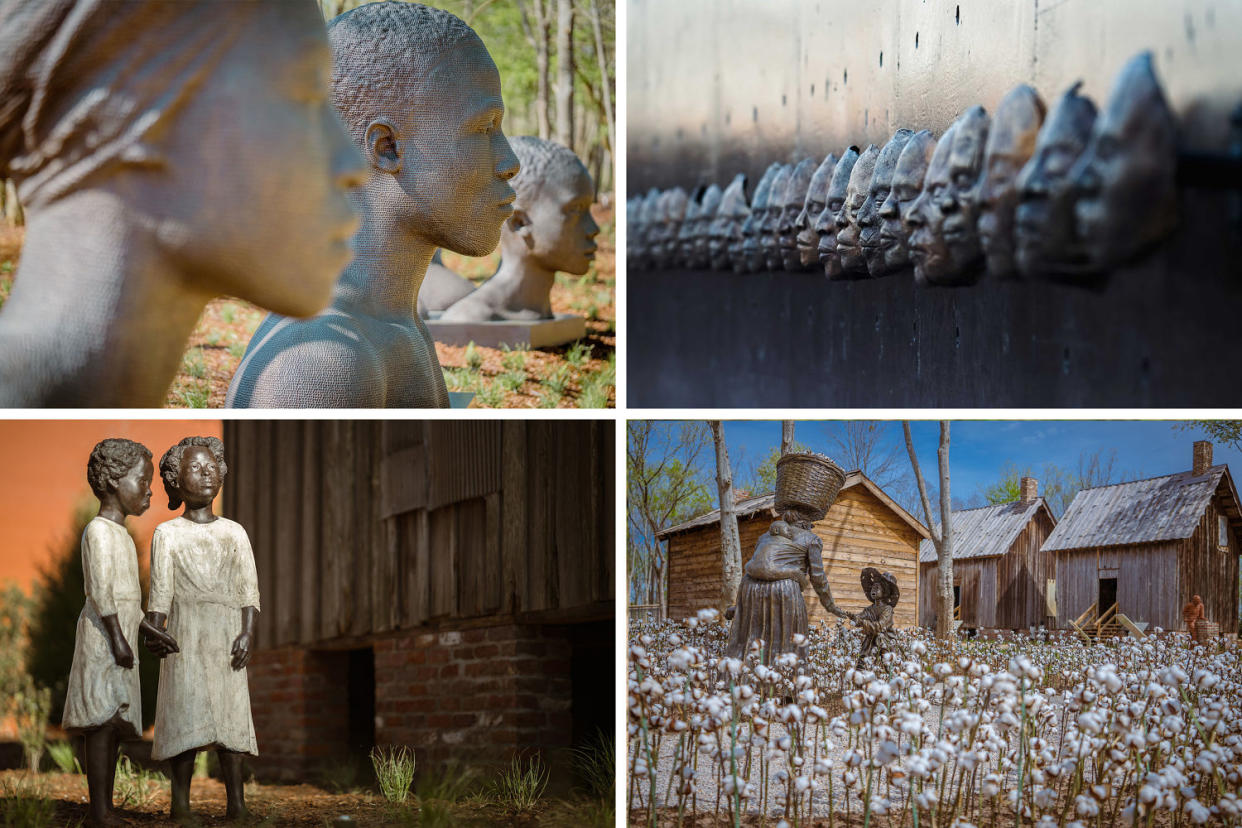 A quad with sculptures of enslaved people on a plantation. (Equal Justice Initiative)