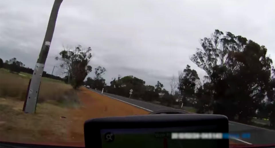 The moment before the car slams side-on into this power pole Source: WA Police