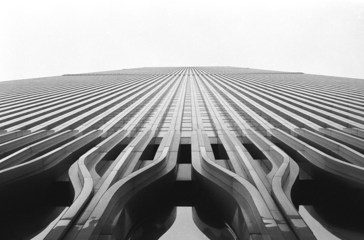 Low perspective of the World Trade Center prior to it's destruction on 911. (Daniel Stein/Getty Images)