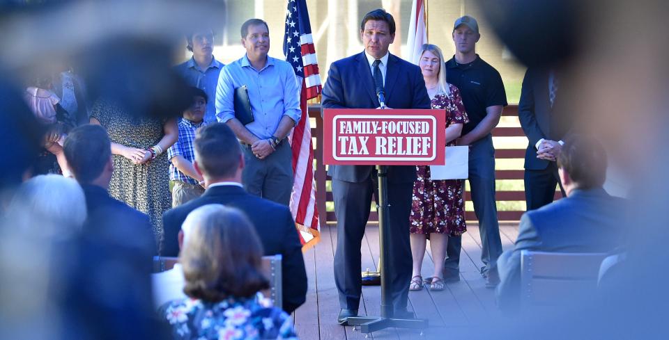 Gov. Ron DeSantis spoke at the Anna Maria Oyster Bar Landside on Sept. 20 in Bradenton.