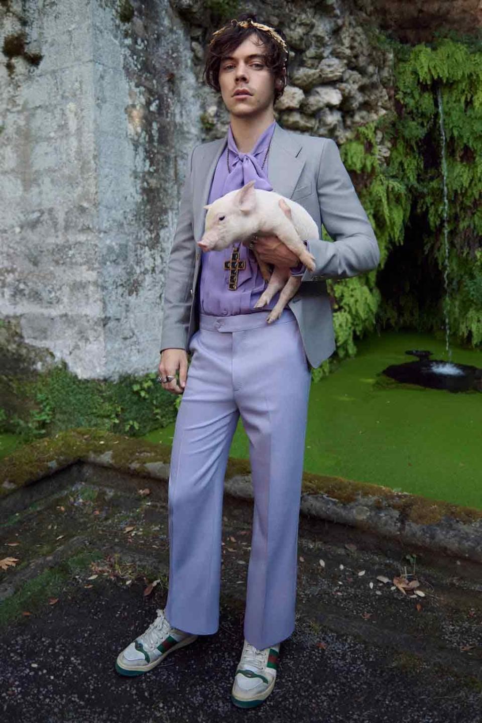 Appearing in his second Gucci campaign (for Alessandro Michele's Cruise 2019 collection) with a new friend.