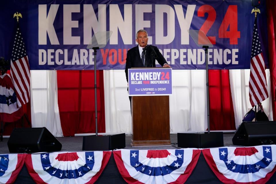 Presidential candidate Robert F. Kennedy, Jr. speaks during a campaign event at Independence Mall, Monday, Oct. 9, 2023, in Philadelphia. (AP)