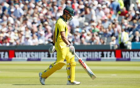 Cricket - England v Australia - Fifth One Day International - Emirates Old Trafford, Manchester, Britain - June 24, 2018 Australia's Marcus Stoinis looks dejected after his dismissal Action Images via Reuters/Craig Brough