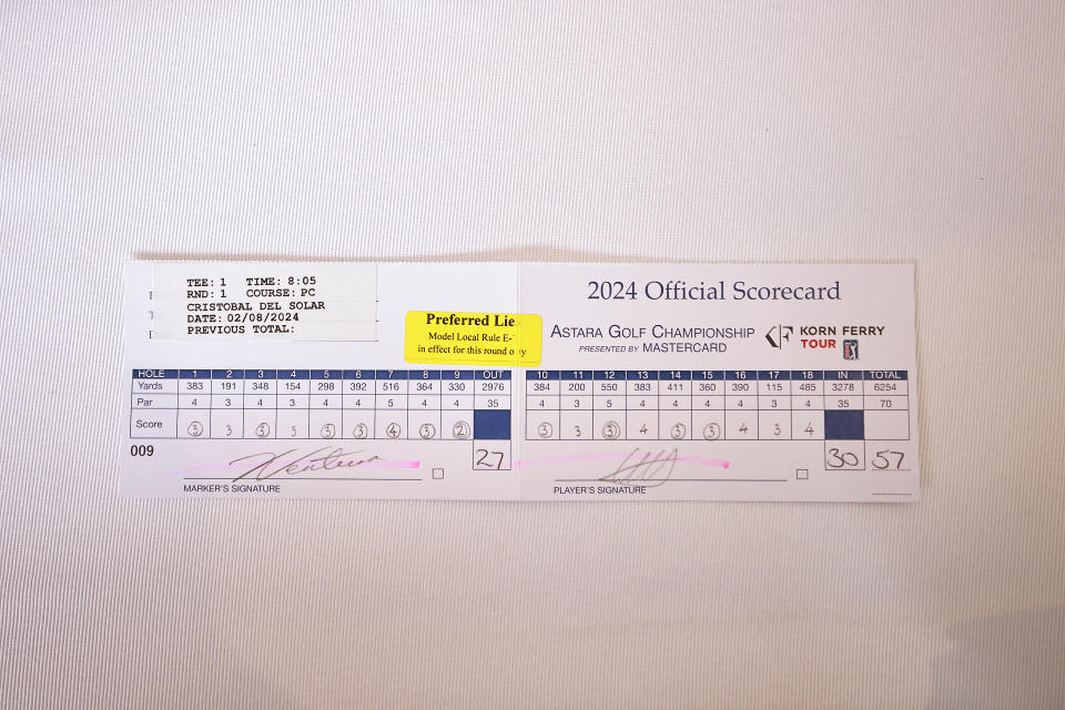 Cristobal del Solar's card for his record-setting 57. (Hector Vivas/Getty Images)