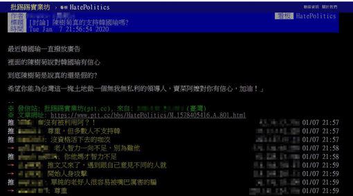  PTT網友討論陳樹菊挺韓國瑜。（圖／翻攝PTT）