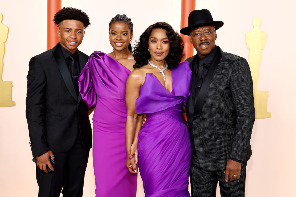 Slater Vance, Bronwyn Vance, Angela Bassett and Courtney B. Vance attend the 95th Annual Academy Awards on March 12, 2023 in Hollywood, California.