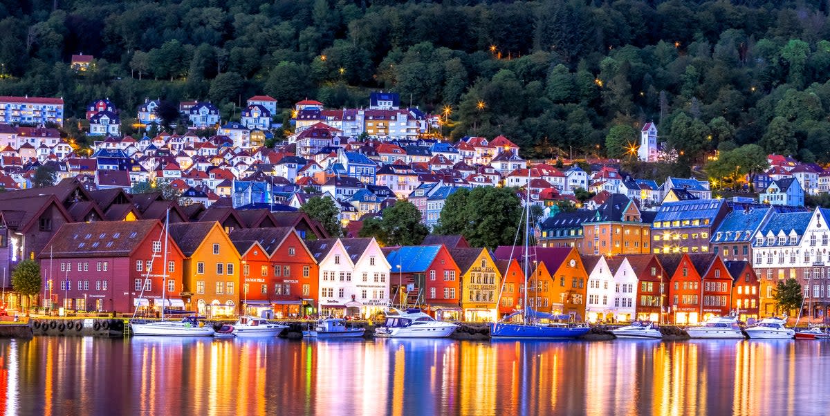 A panoramic view of Bergen, the starting point of Hurtigruten’s epic 12-day cruise (Getty Images)