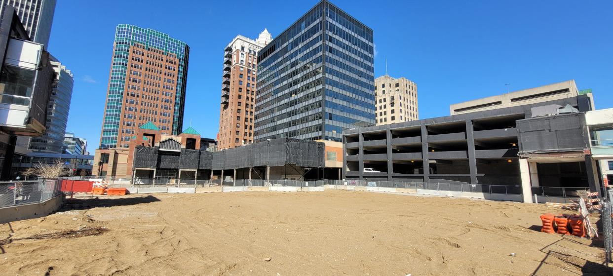 The former site of the Kaleidoscope At the Hub mall at 515 Walnut St. The 33-story skyscraper 515 Walnut is planned for the site