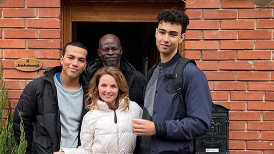 Geri Halliwell-Horner posing with Daniel Puig, Djimon Hounsou and Archie Madekwe