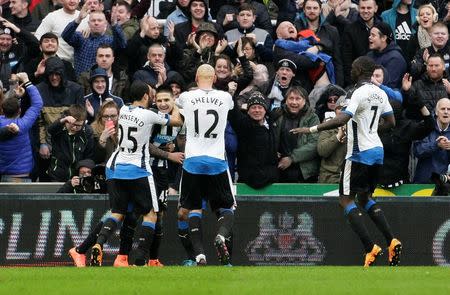 Football Soccer - Newcastle United v West Bromwich Albion - Barclays Premier League - St James' Park - 6/2/16 Aleksandar Mitrovic celebrates scoring the first goal for Newcastle United Mandatory Credit: Action Images / Craig Brough Livepic