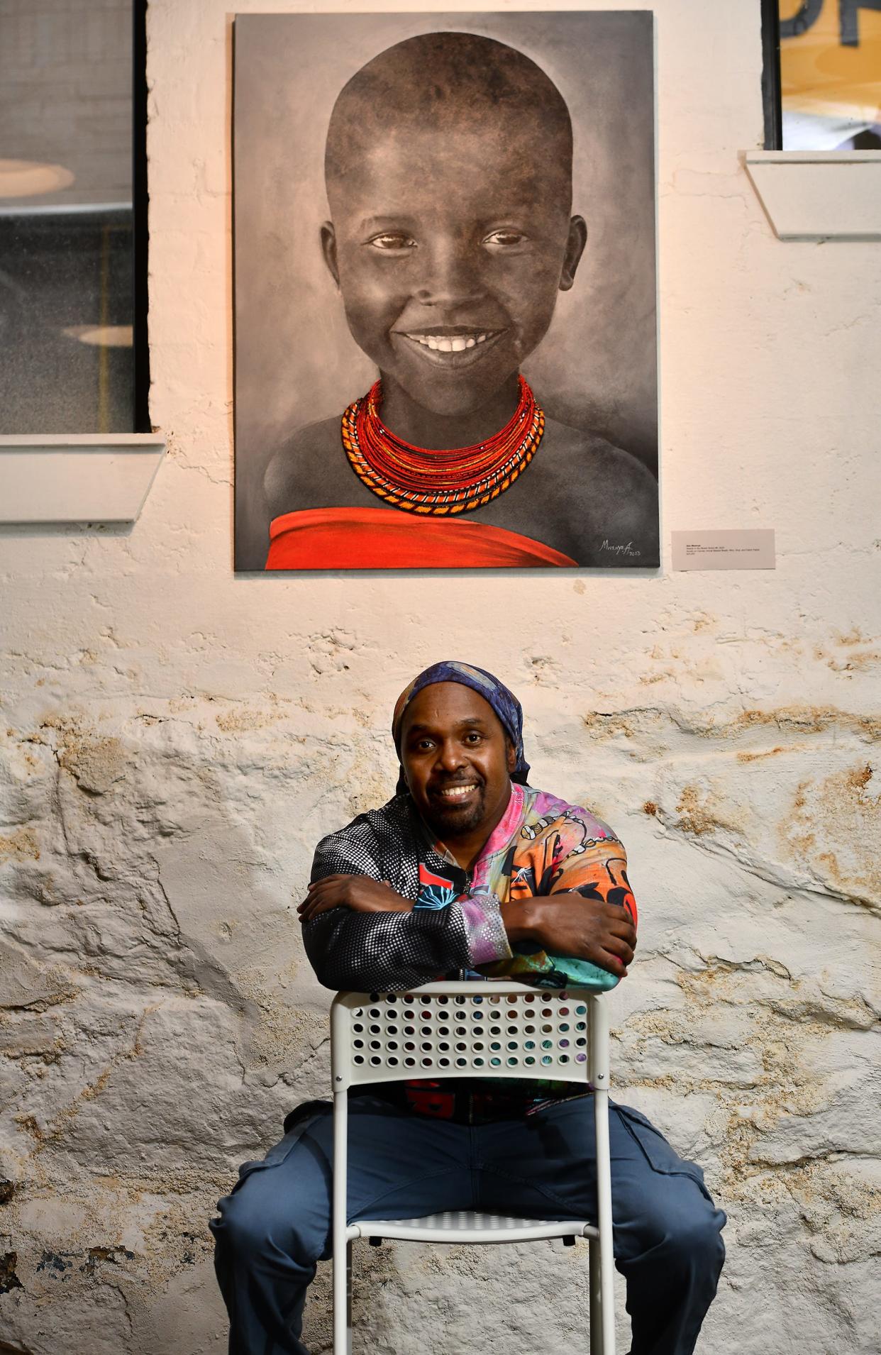 "AURA" exhibit artist Abu Mwenye with 'Beauty in the Beads Series #6 2023' at The White Room.