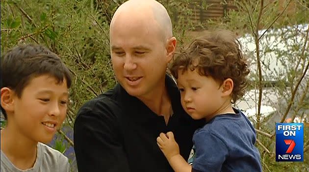 Resident Pierre Power pictured with his kids. Photo: 7News