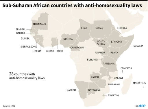 Map of Africa showing the 28 countries with anti-homosexuality laws, according to Human Rights Watch. Kenya's High Court is due to rule on Friday on decriminalising homosexuality