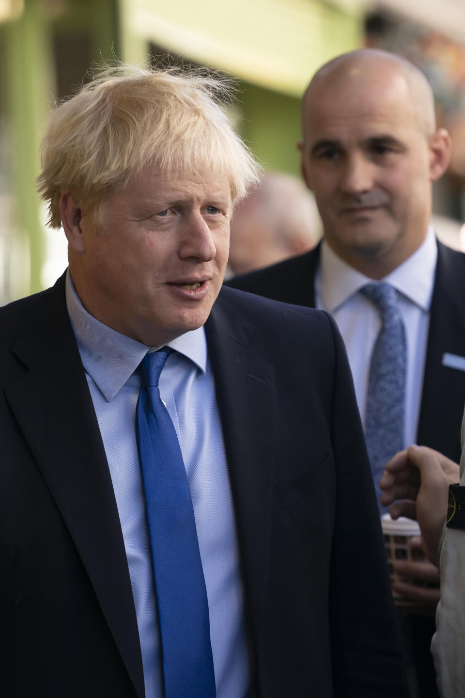 Britain's Prime Minister Boris Johnson is seen during a visit to Doncaster Market, in Doncaster, Northern England, Friday Sept. 13, 2019. Johnson will meet with European Commission president Jean-Claude Juncker for Brexit talks Monday in Luxembourg. The Brexit negotiations have produced few signs of progress as the Oct. 31 deadline for Britain’s departure from the European Union bloc nears. ( AP Photo/Jon Super)