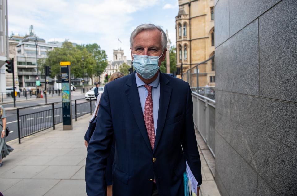 Michel Barnier, The European Union’s chief negotiator, arrives with members of his team for talks in London during a previous round (Getty Images)