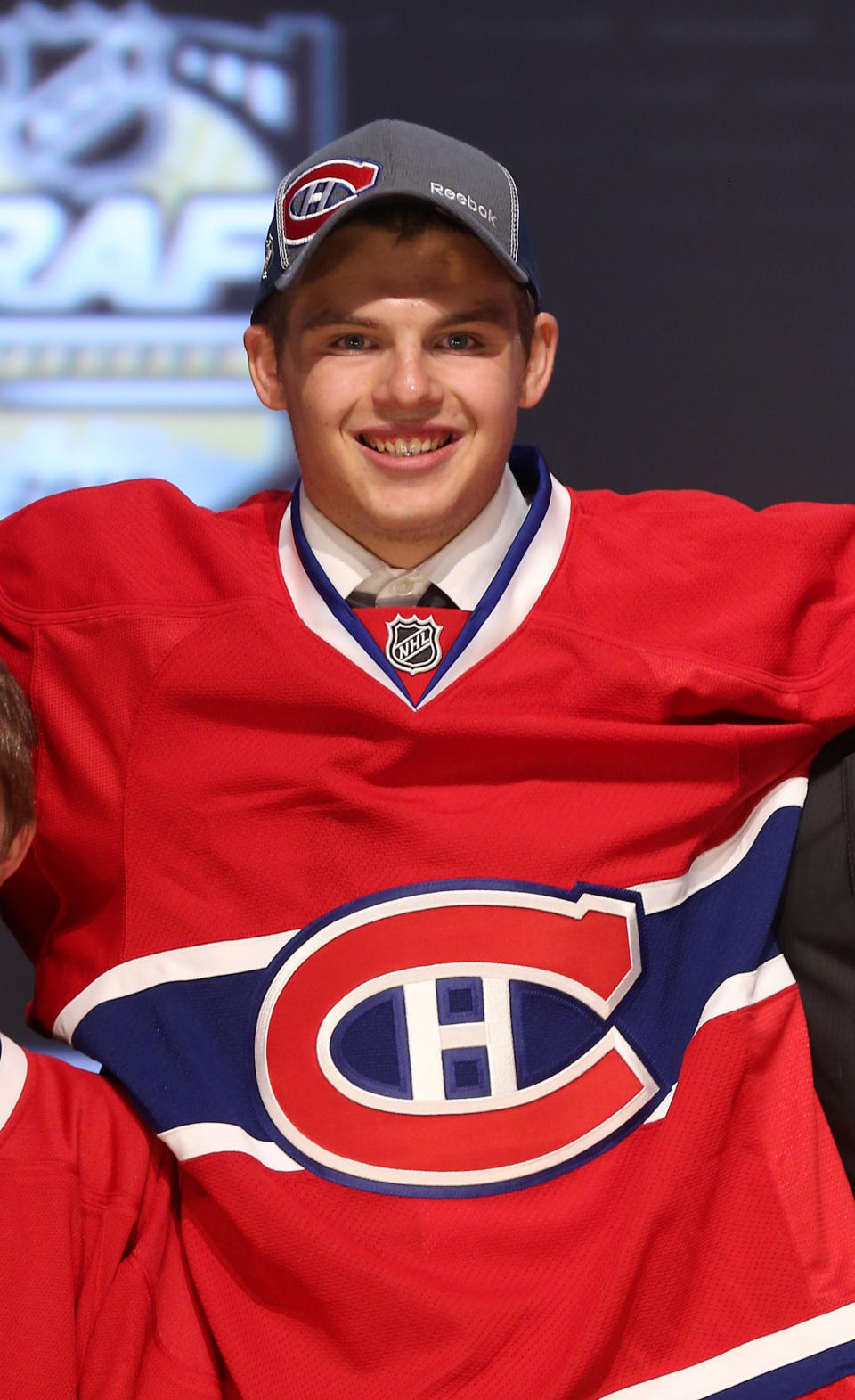 PITTSBURGH, PA - JUNE 22: Alex Galchenyuk, third overall pick by the Montreal Canadiens, poses on stage during Round One of the 2012 NHL Entry Draft at Consol Energy Center on June 22, 2012 in Pittsburgh, Pennsylvania. (Photo by Bruce Bennett/Getty Images)