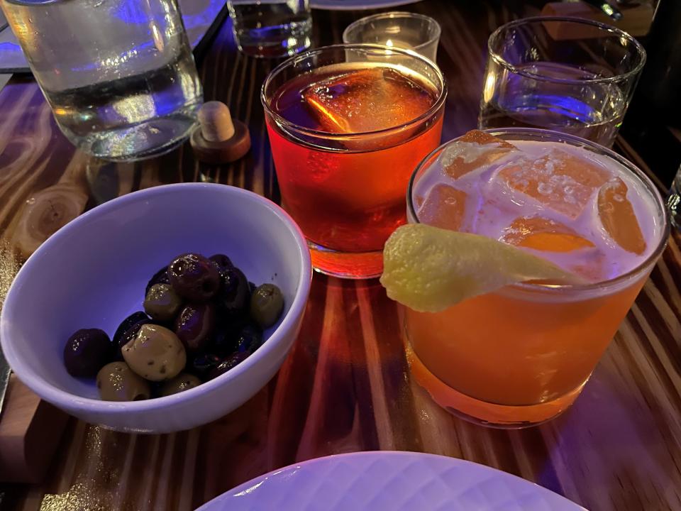 Cocktails at Vinalia Urbana: The Boulevardier, center, and The King's Nectar, right.