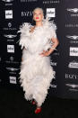 <p>On September 7, singer Christina Aguilera recreated her 2003 VMA’s ensemble in a Vivienne Westwood feathered dress for the <em>Harper’s Bazaar</em> Icons bash. <em>[Photo: Getty]</em> </p>