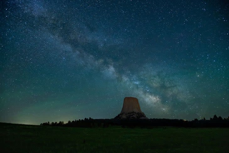 Milky Way rising over Devils Tower in Devils Tower National Monument