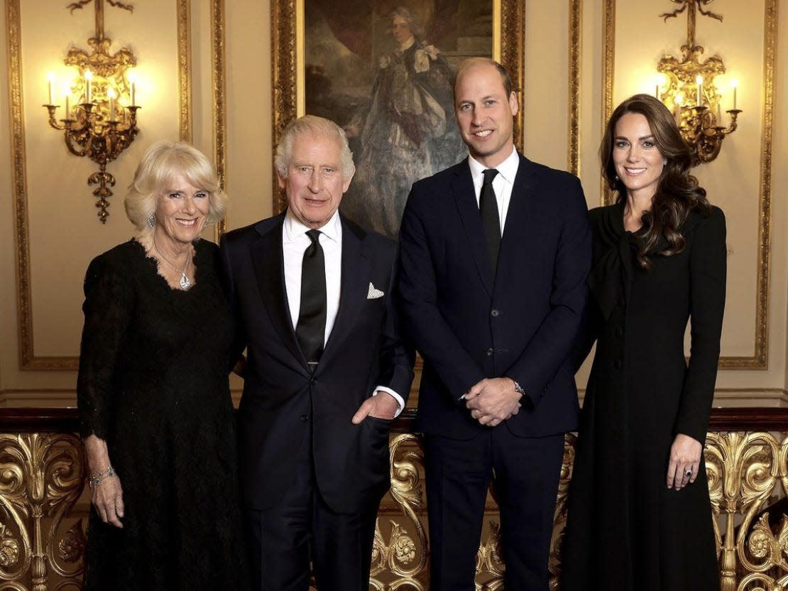 Camilla, the Queen Consort, King Charles III, Prince William, and Kate Middleton in royal portrait taken on September 18.