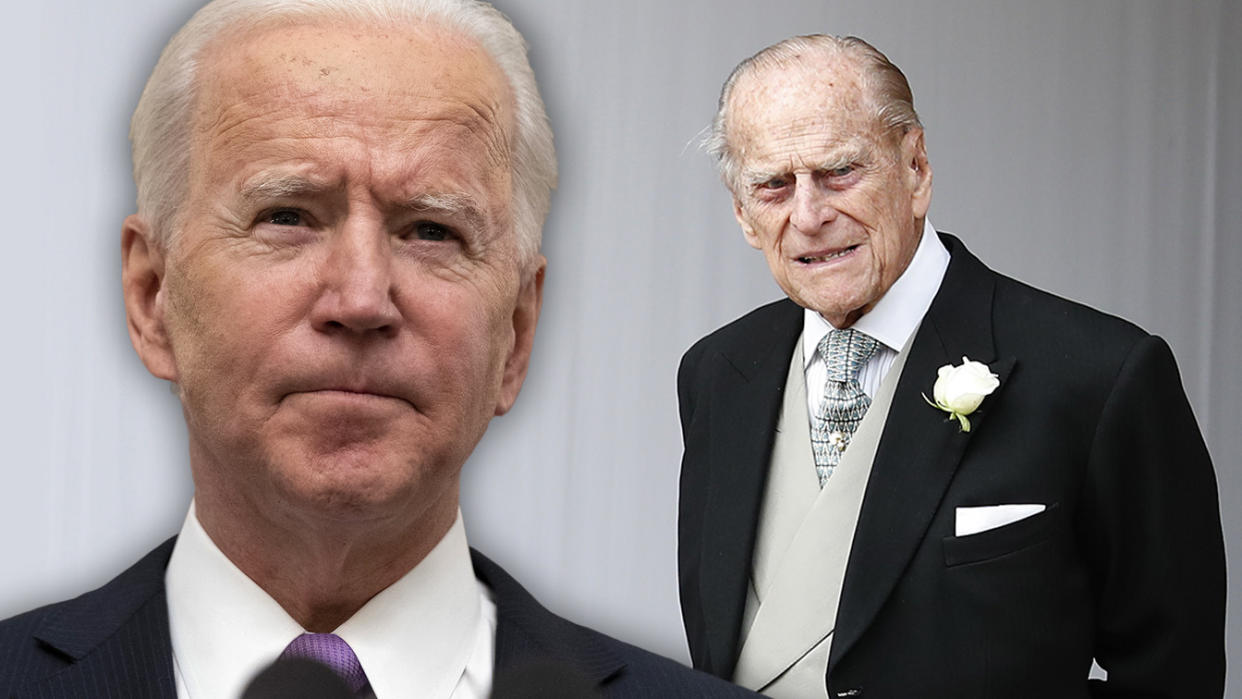 President Biden, Prince Philip, Duke of Edinburgh. (Photo illustration: Yahoo News; photos: AP, Alastair Grant/WPA Pool/Getty Images)