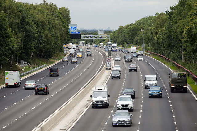 Vehicles on the new13.4-mile long M3 &quot;smart&quot; motorway near Longcross, Surrey, between Farnborough and the M25.