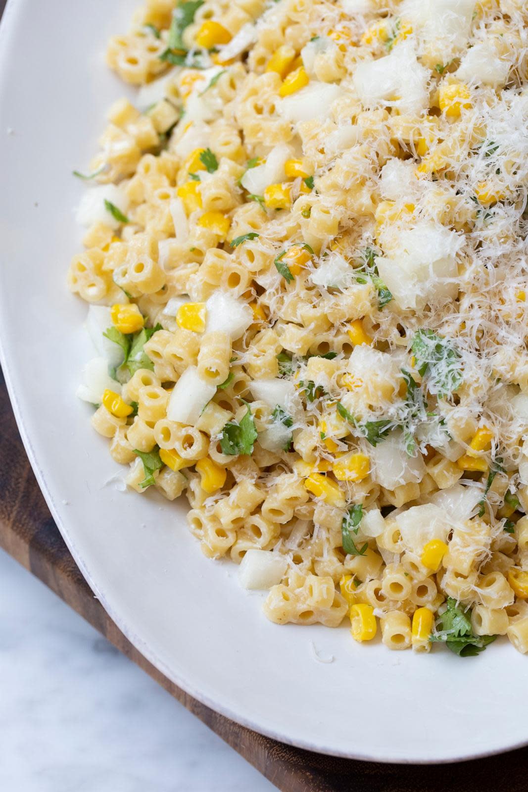 PHOTO: A summer corn pasta salad with cheese and herbs. (Ashton Keefe)