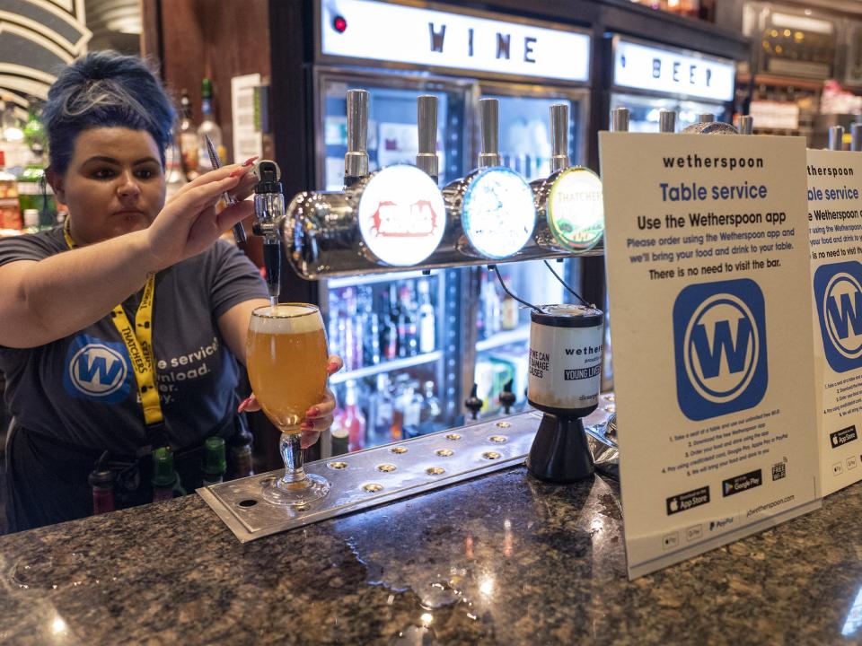 Regal Moon JD Wetherspoons pub on July 04, 2020 in Rochdale, England. The UK Government announced yesterday that pubs, restaurants and bars will have a 10pm curfew in an effort to curb coronavirus infection rates (Anthony Devlin/Getty Images)