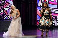 <p>The singer opened with an emotional rendition of “Amazing Grace” and a medley of other songs from her recently released album of gospel hymns, <i>My Savior,</i> before welcoming CeCe Winans onstage for a duet set against a projected backdrop of stained glass windows. </p>