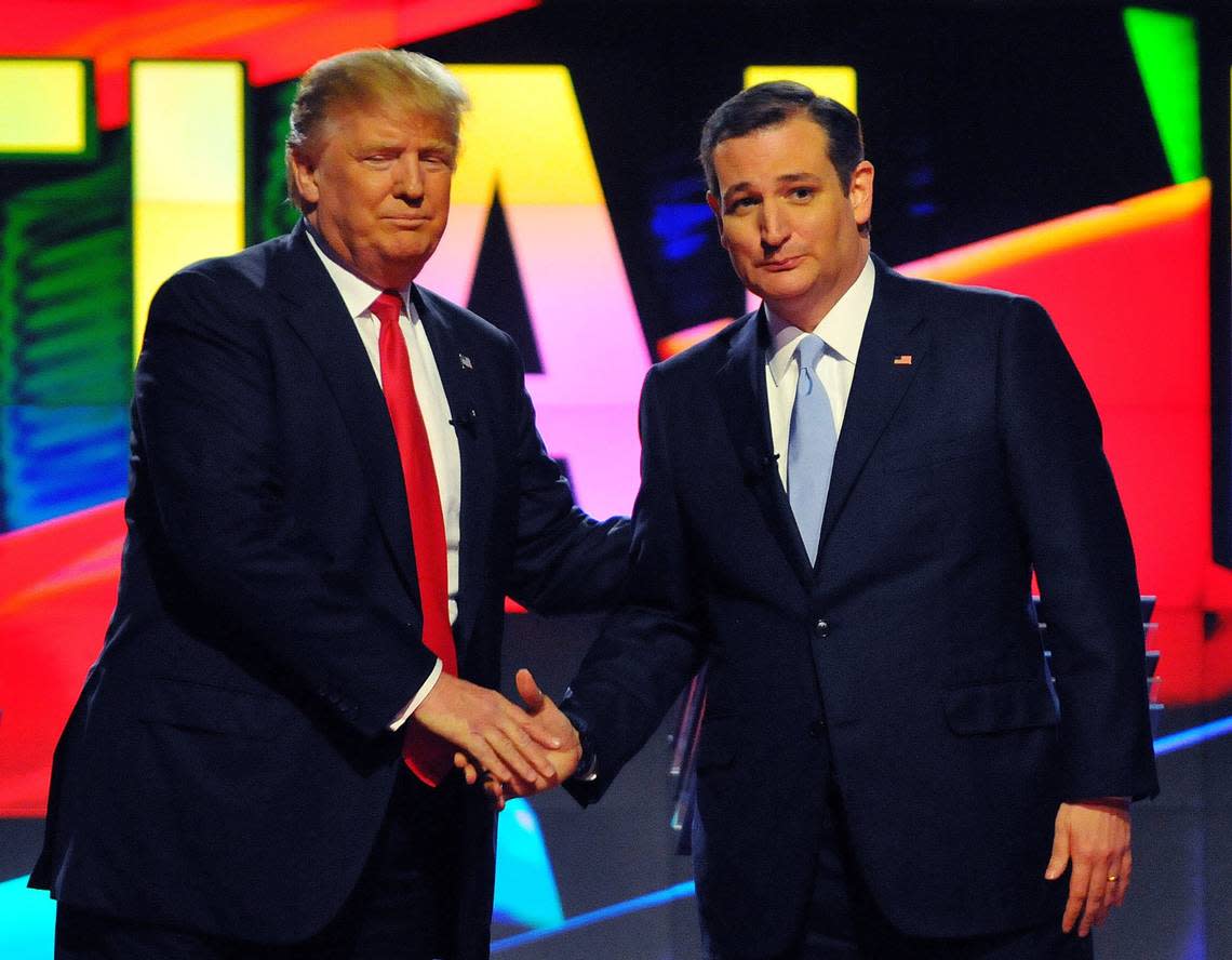 Donald Trump and Ted Cruz debating in 2016 in Florida. (Craig Rubadoux/Florida Today via USA TODAY NETWORK)