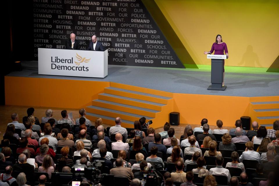 Liberal Democrat leader Jo Swinson speaks at a question and answer session. (Getty Images)