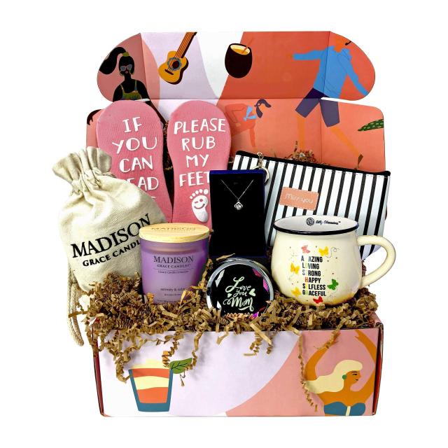 Mothers Day, Happy Birthday Gift Basket for Mom, Women, Wife, Mother in  Law, New Mom. Christmas Gift, Coffee Mug Set, Necklace, Socks, Candle