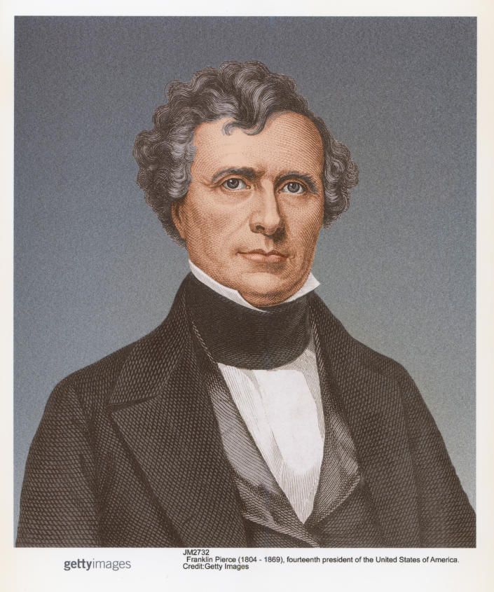 Engraved color portrait of Franklin Pierce, 14th US President, circa 1855. (Photo by Hulton Archive/Getty Images)