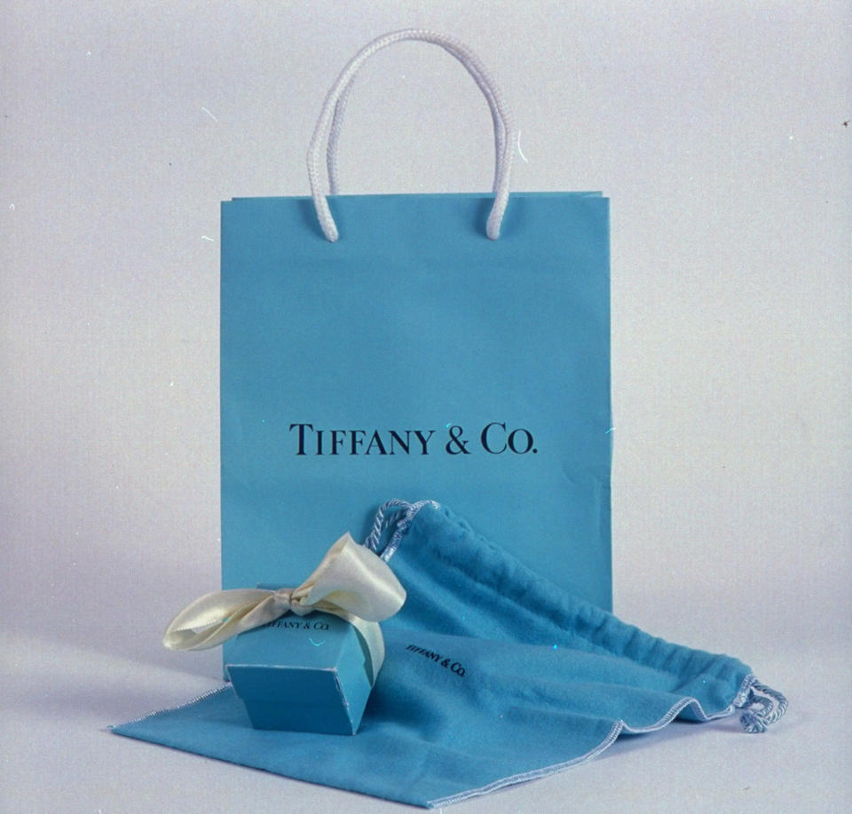 Tiffany & Co. shopping bag, ribbon-tied box & jewelry pouch.  Photo: James Keyser/The LIFE Images Collection via Getty Images/Getty Images