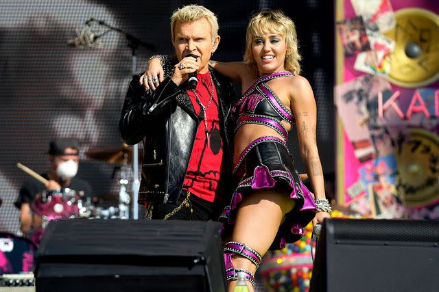 Billy Idol and Miley Cyrus perform before the Kansas City Chiefs play the Tampa Bay Buccaneers in Super Bowl LV in January 2019