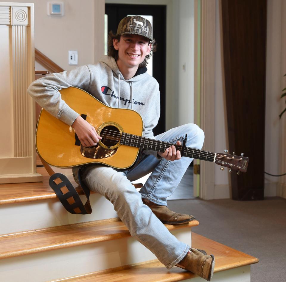Jackson Dunaway, a Tuscaloosa County High sophomore who goes by the stage name Jackson Chase, is releasing singles with noted country music artists. He is photographed after rehearsal at the Northwood Hills Baptist Church in Northport Sunday, Feb. 27, 2022.