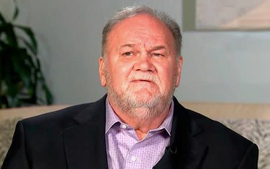 Thomas Markle's house was awash with blue balloons on Monday. Photo: ITV